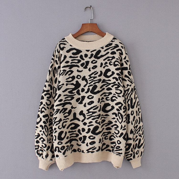 Knitted Korean Sweaters for Women Autumn Winter Lantern Sleeve Leopard Pullovers Jumper Thick Warm Cashmere Sweater Female - BlackFridayBuys