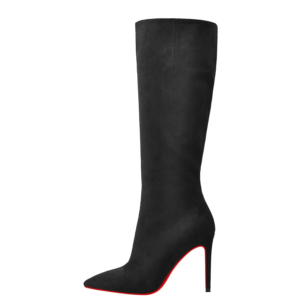 100mm/3.94 Inch Fashion Knee High Boots Platform Heel Boots Red Bottom Stilettos Booties-vocosishoes