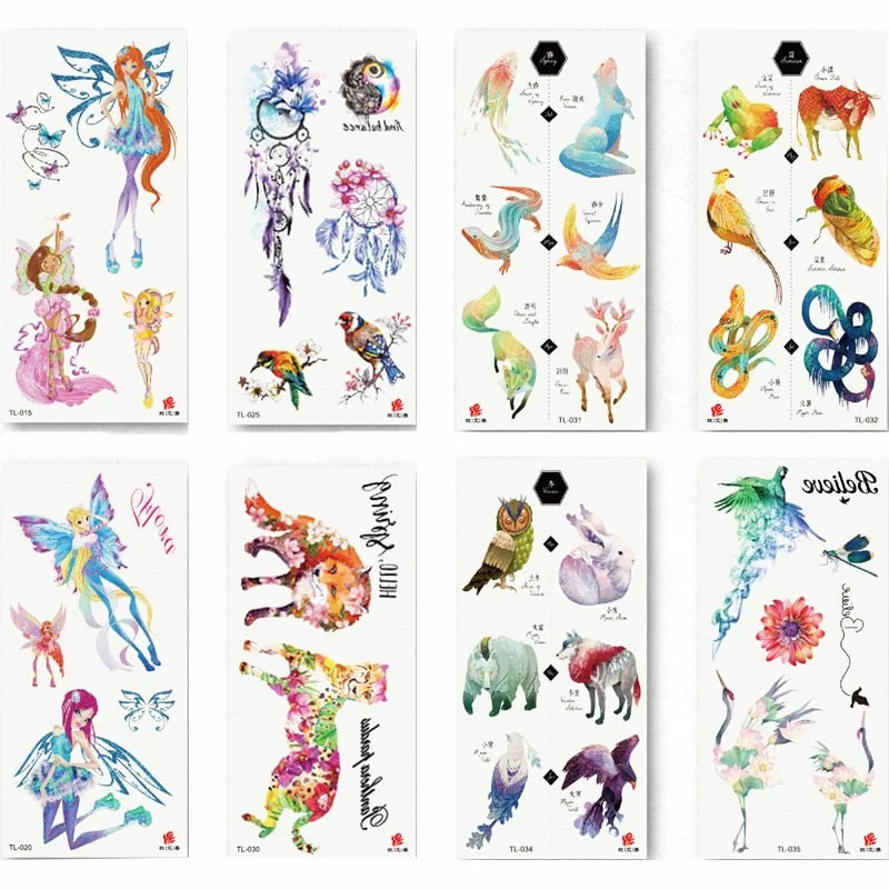 1pcs Flower Animal Body Art Temporary Waterproof Tattoo Sticker Wolf Mermaid Designs