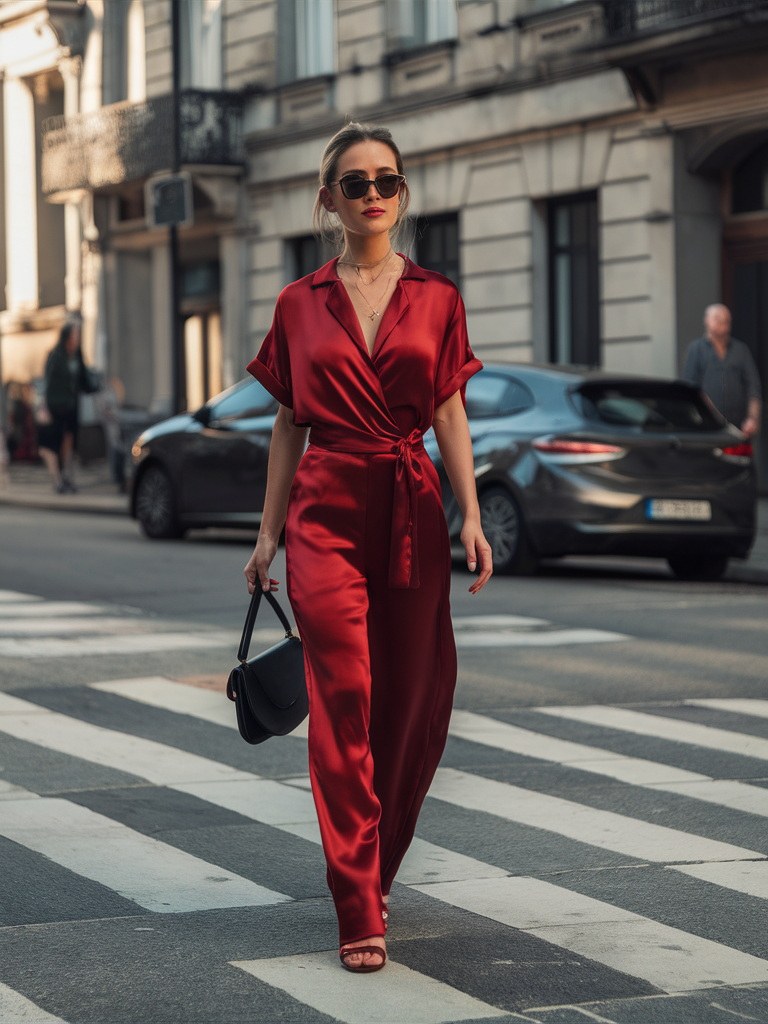 Red Silk Casual Jumpsuit