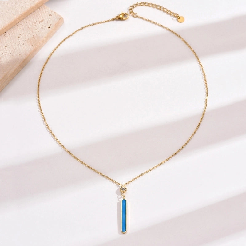 304 Stainless Steel 14K Gold Plated Elegant Minimalist Epoxy Plating Inlay Rectangle Rhinestones Necklace