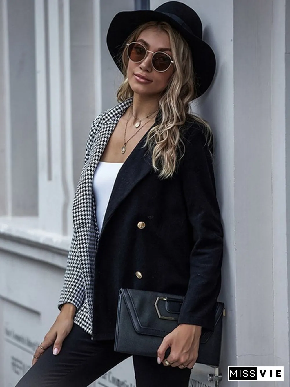 Womens Fashion Patchwork Blazer Jacket Office Work Business Outfit Lady Lapel Long Sleeve