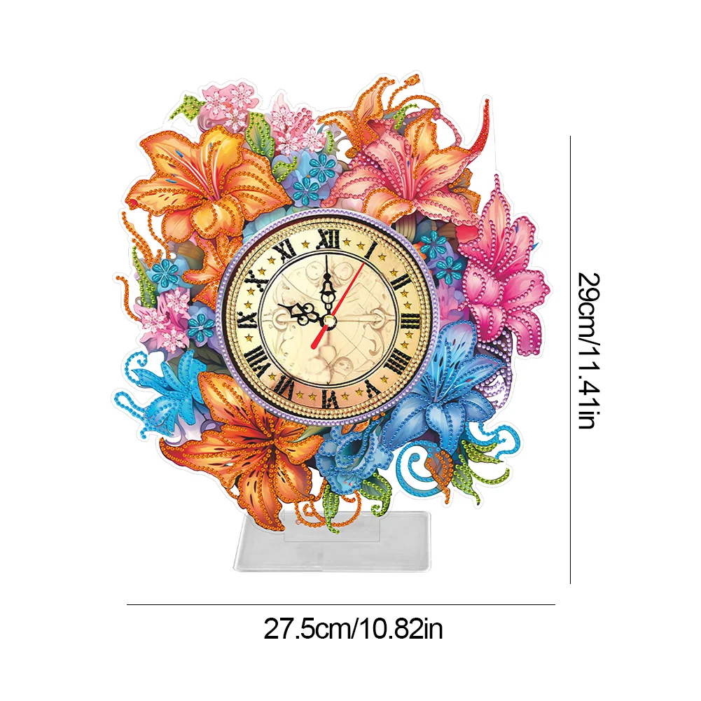 DIY Lily Acrylic Special Shaped 5D Diamond Painting Clock Art Craft for Home Decor