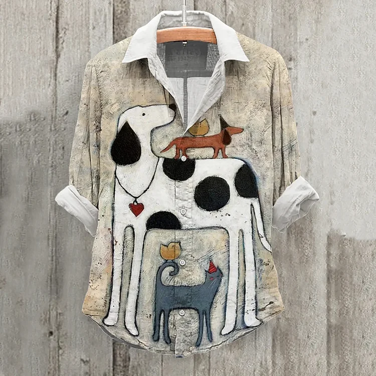 Women's Enjoy Each Day Bird Dog Cat Print Long Sleeve Shirt