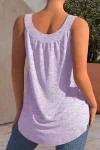 Plus Size Decorative Button Solid Curved Hem Tank Top