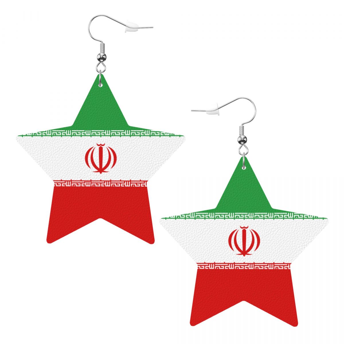 Iran Flag Faux Leather Star Dangle Earrings