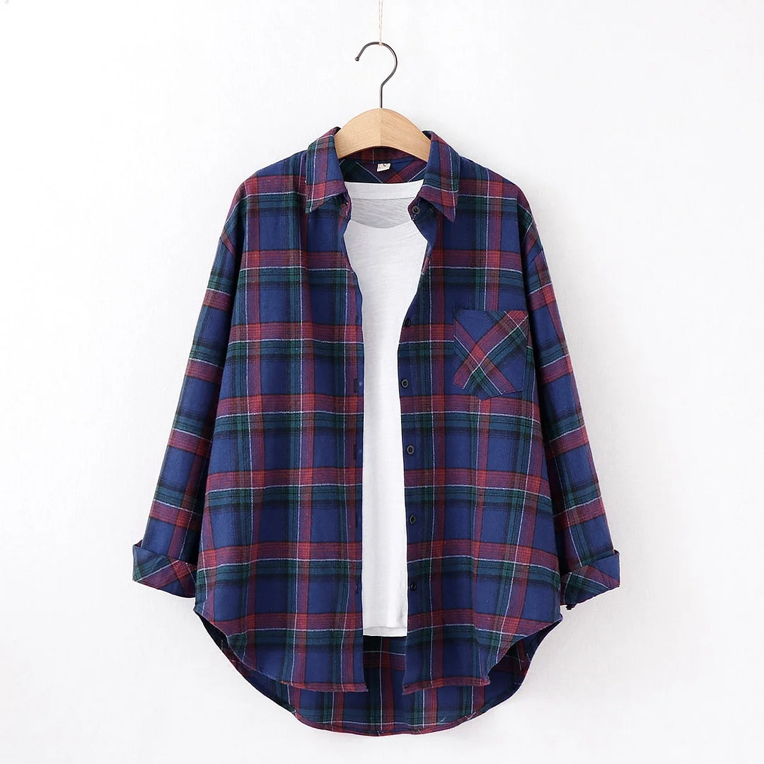 Loose Casual Style Women's Yellow Red Plaid Shirt 2021 New Womens Tops Large Size Long Sleeve Shirts Boutique Clothing