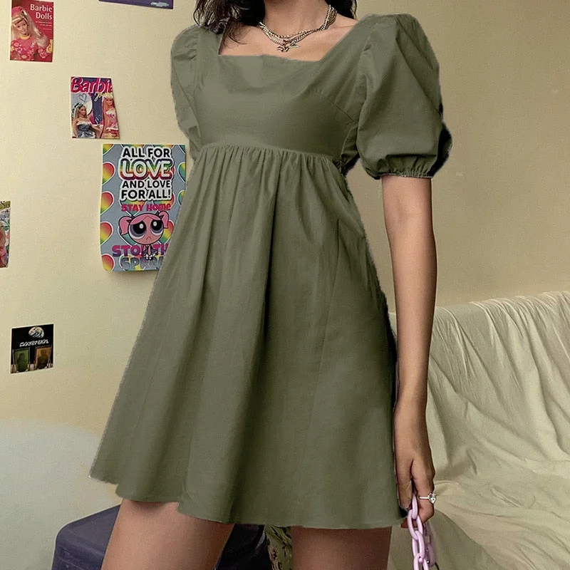 2020 Women Summer sexy Dress Summer Fashion White Elegant Puff Sleeve Backless Party Beach Dress Vacation Casual Mini Dress