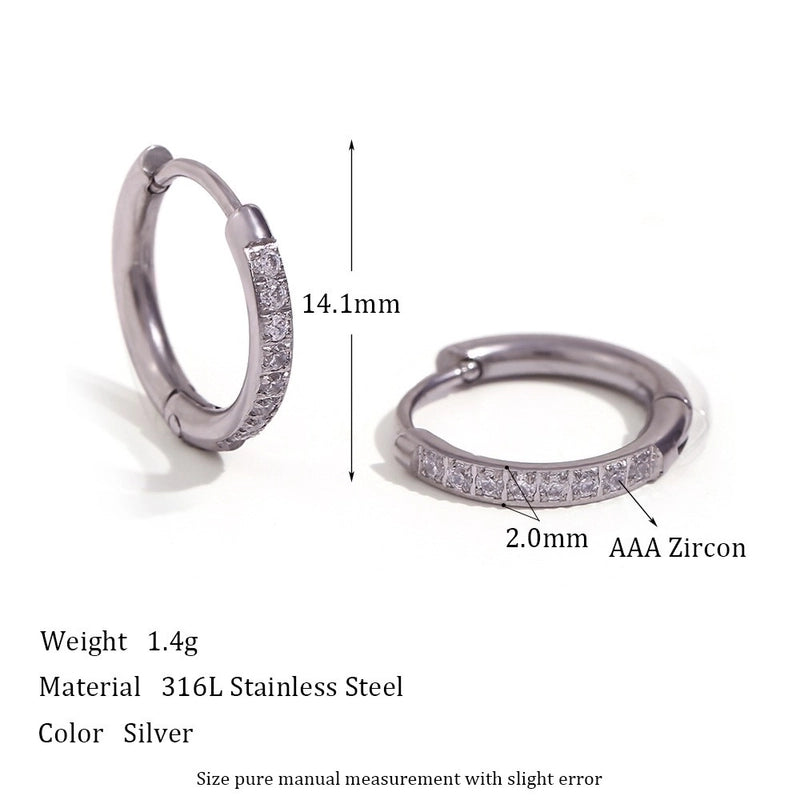 1 Pair Minimalist Round Solid Color Plating Inlay 304 Stainless Steel Zircon 18K Gold Plated Hoop Earrings