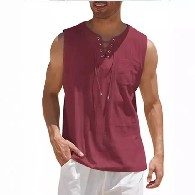 Brownm Brownm Summer Hot Sale Of New Men's Cotton And Cotton Pure Color Fashion Sleeveless With Casual Shirt