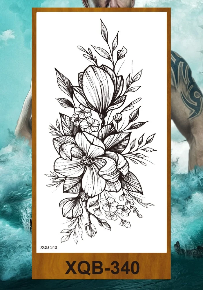 Temporary Tattoo Sticker Women Girl Arm Buttocks Chest Fake Tatoo Flowers Chain Body Makeup Waterproof Lily Butterfly Tattos