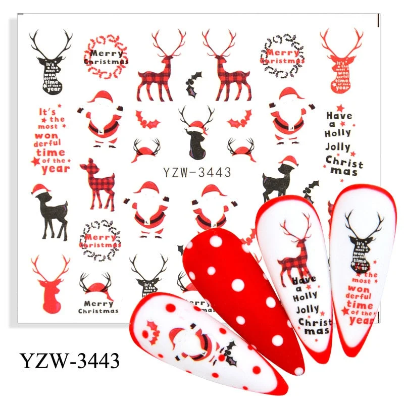 3D Christmas Autumn Winter Nail Sticker Santa Claus Elk Snowman Christmas Tree Star Deer Sliders Manicure Art Gel Polish Decals-Nail Inspo