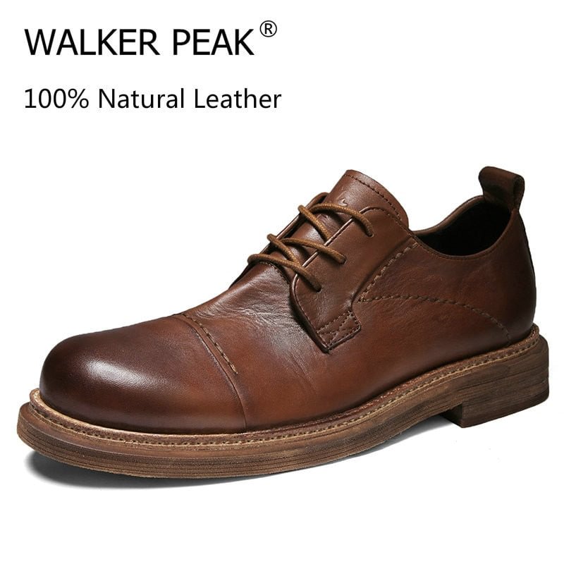 Retro Wrinkle 100% Genuine Leather Men Shoes  lace up Mens Casual Shoes fashion Walking Flats Soft cow leather oxfords Moccasins