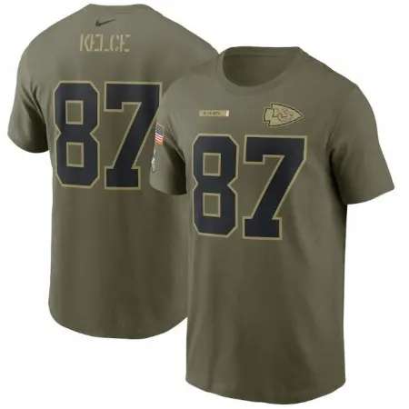 Men's Kansas City Chiefs #87 Travis Kelce 2021 Olive Salute To Service Legend Performance T-Shirt
