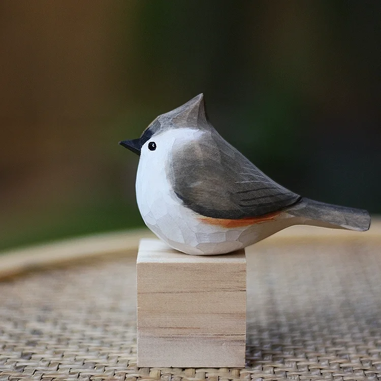 Handmade Crested Tit Bird Wooden Figurine  Perfect gift for birds lovers!  -PenceMoon