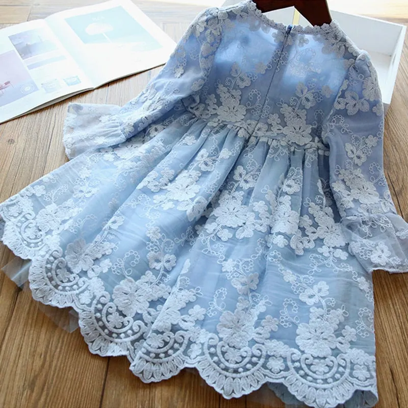 Elegant Flower Girls Dress Wedding Party Princess Dress Casual Kids Clothes Lace Long Sleeves Dress Children's Vestidos For 3-8T
