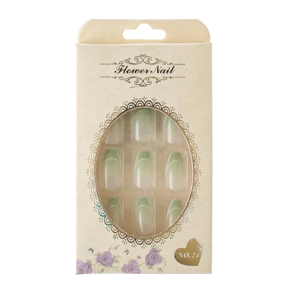 24pcs Detachable False Nails French with Black Line Fake Nails Full Cover Nail Art Tips Press on Nails with Glue Manicure Tools 1113-Nail Inspo