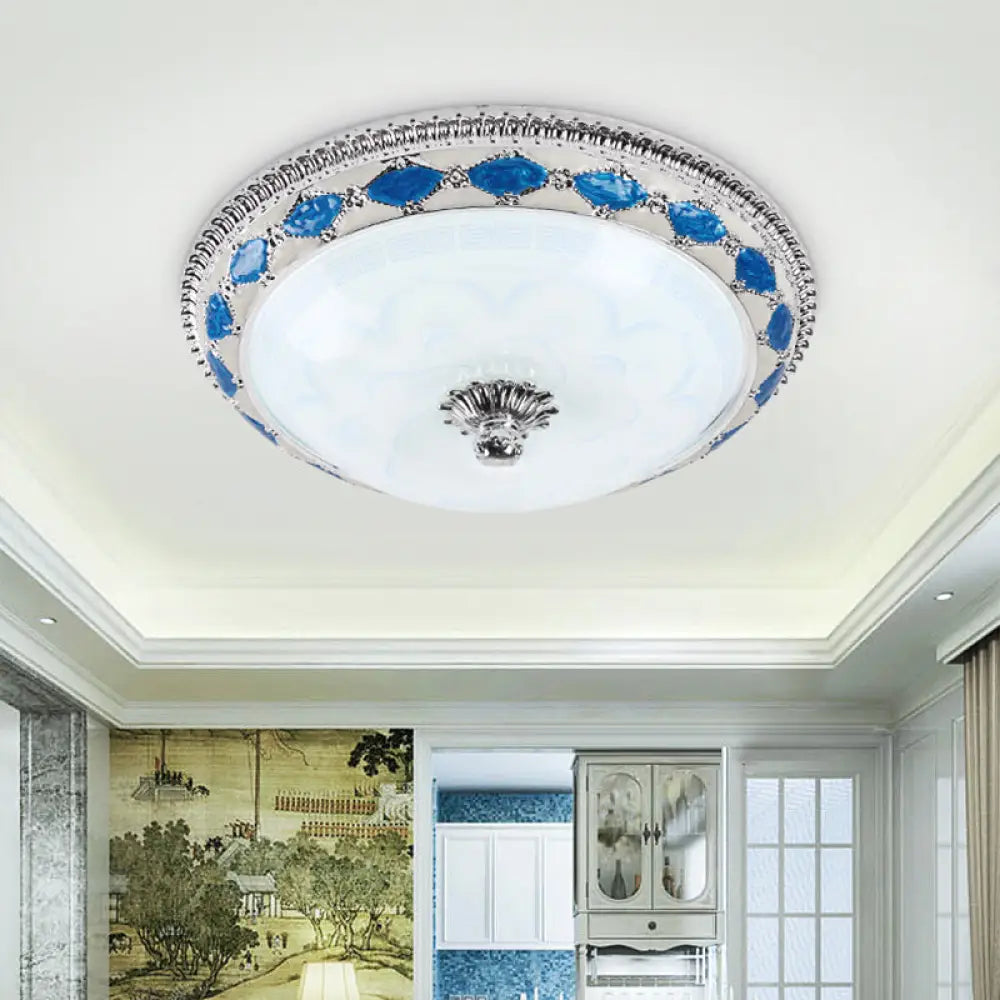 Rustic Blue Led Glass Dome Bedroom Flushmount Light Fixture With Crystal Accent 12&rsquo;/16&rsquo;/19.5&rsquo;