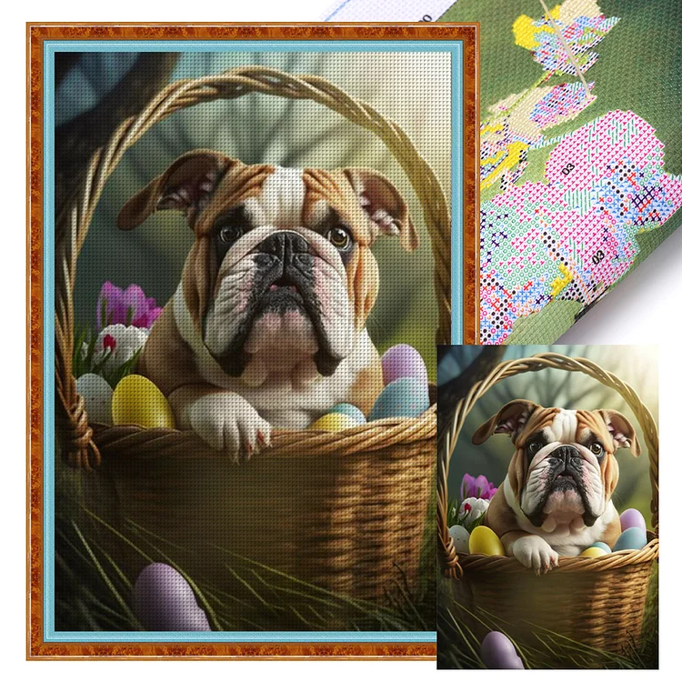 【Huacan Brand】Easter-Dog Bulldog 11CT Stamped Cross Stitch 40*60CM