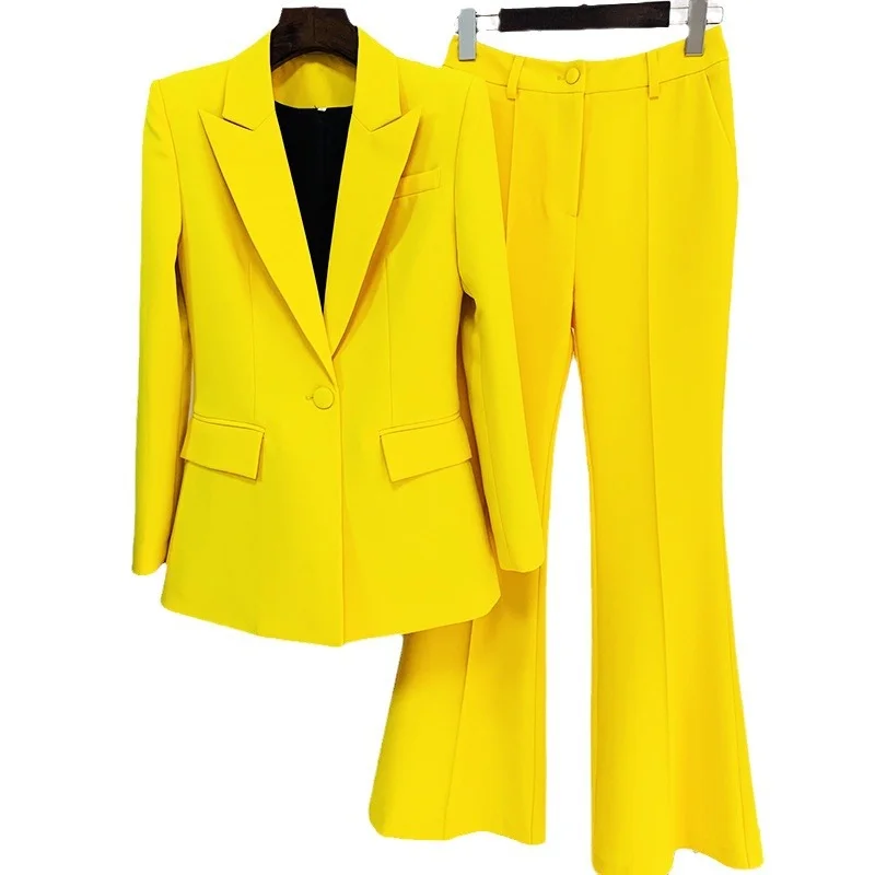 Nigikala Nigikala Star Professional Fashion Fashion A Buckle Button Long Suit + Horn Pants Set Two Sets
