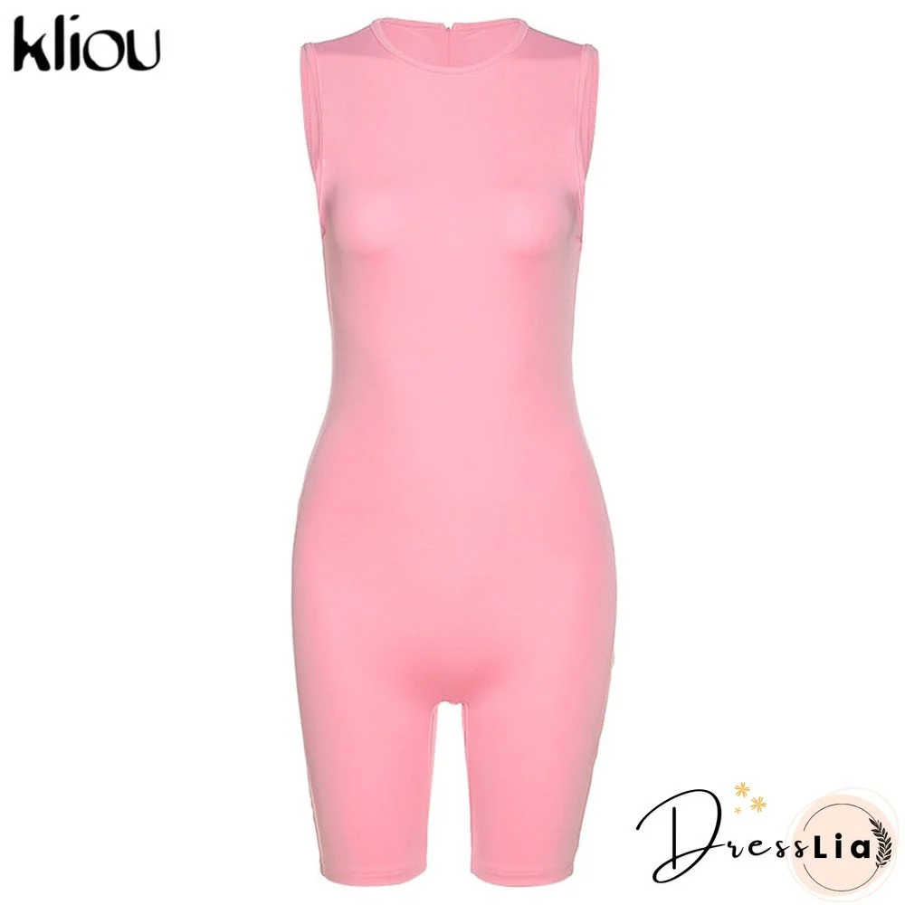 Kliou Zipper Rompers Women Summer Clothes Playsuits Sleeveless O-Neck Solid Casual Romper Slim Elastic Fitness Sportswear Outfit
