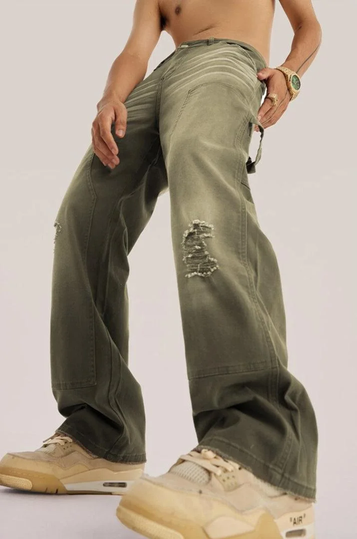 Brownm Rise Washed Distressed Jeans
