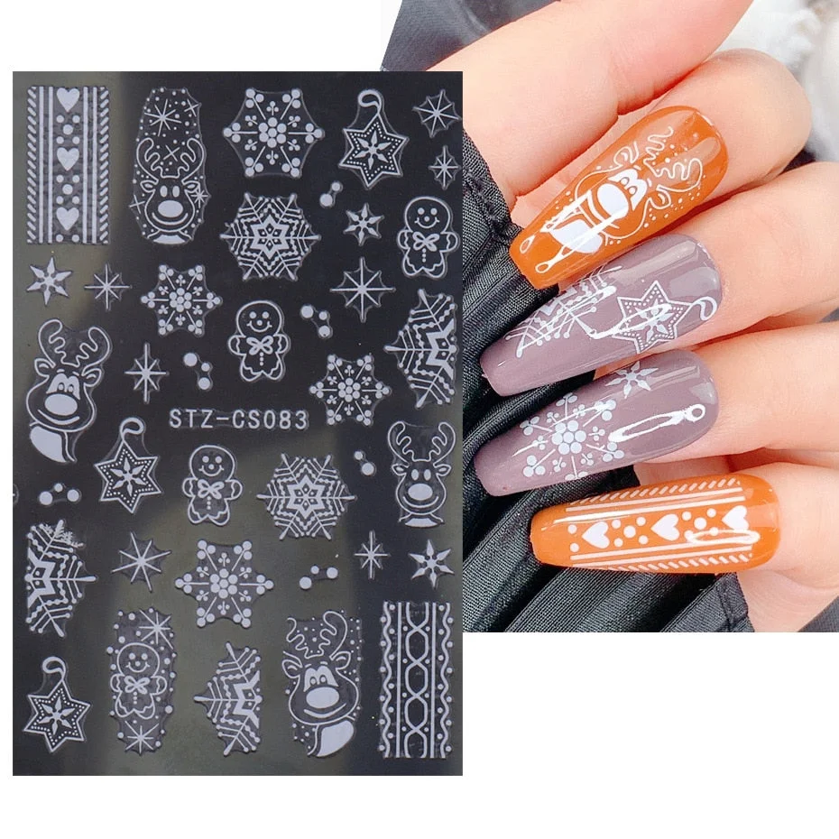 Nail Stickers Back Glue Golden White Christmas Snowflake Flame French Sticker Designs Nail Decal Decoration Beauty Salons-Nail Inspo