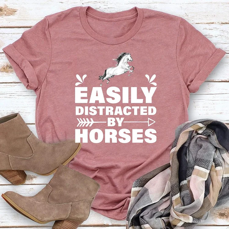 Easily Distracted By Horses Round Neck T-shirt