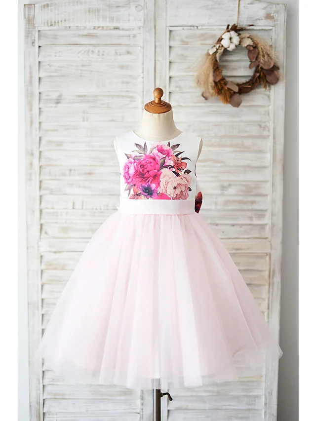 Bellasprom Sleeveless Jewel Neck Ball Gown Flower Girl Dress Knee Length Tulle With Bow