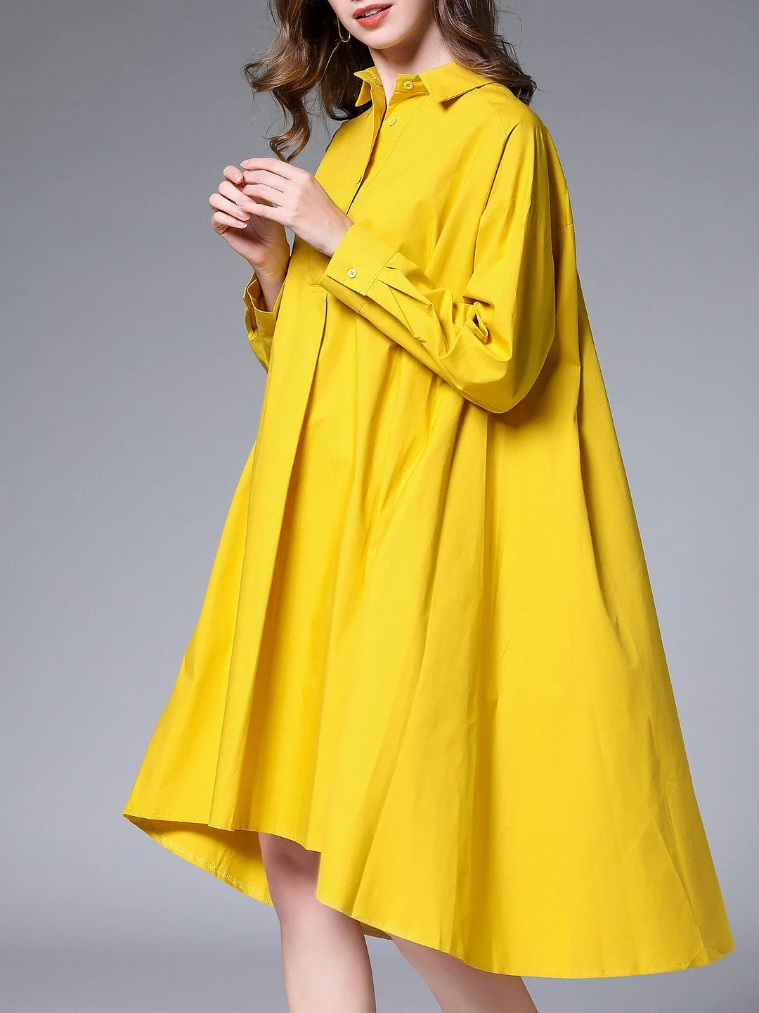 Pockets Shirt Collar Casual Midi Dress