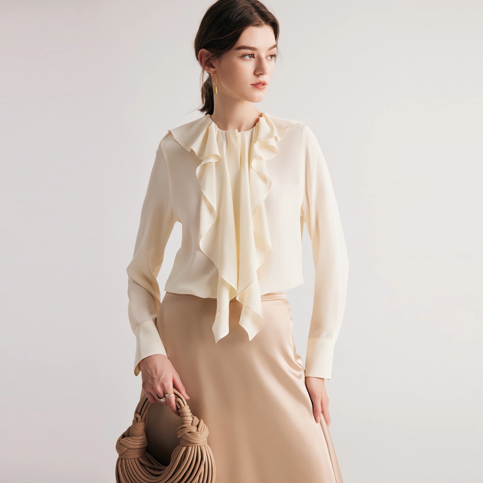 Crepe Silk Blouse Shirt Ivory For Women REAL SILK LIFE
