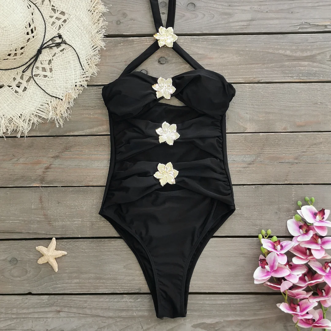 Uveng Solid-Colored Swimsuit Women's 2025 New Short Dress Two Sets Of Hollow Breast Swimsuit Swimsuit
