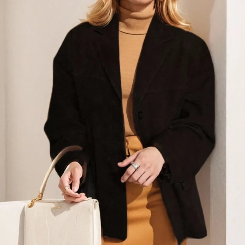 Uveng Uveng Autumn And Winter New Women's Wear Temperament Retro Brown Loose Pocket Long Sleeve Suit Jacket Female