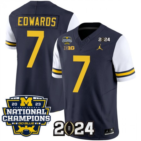 Men's Michigan Wolverines #7 Donovan Edwards Navy/White 2024 F.U.S.E. With 2023 National Champions Patch Stitched Jersey 6WAS