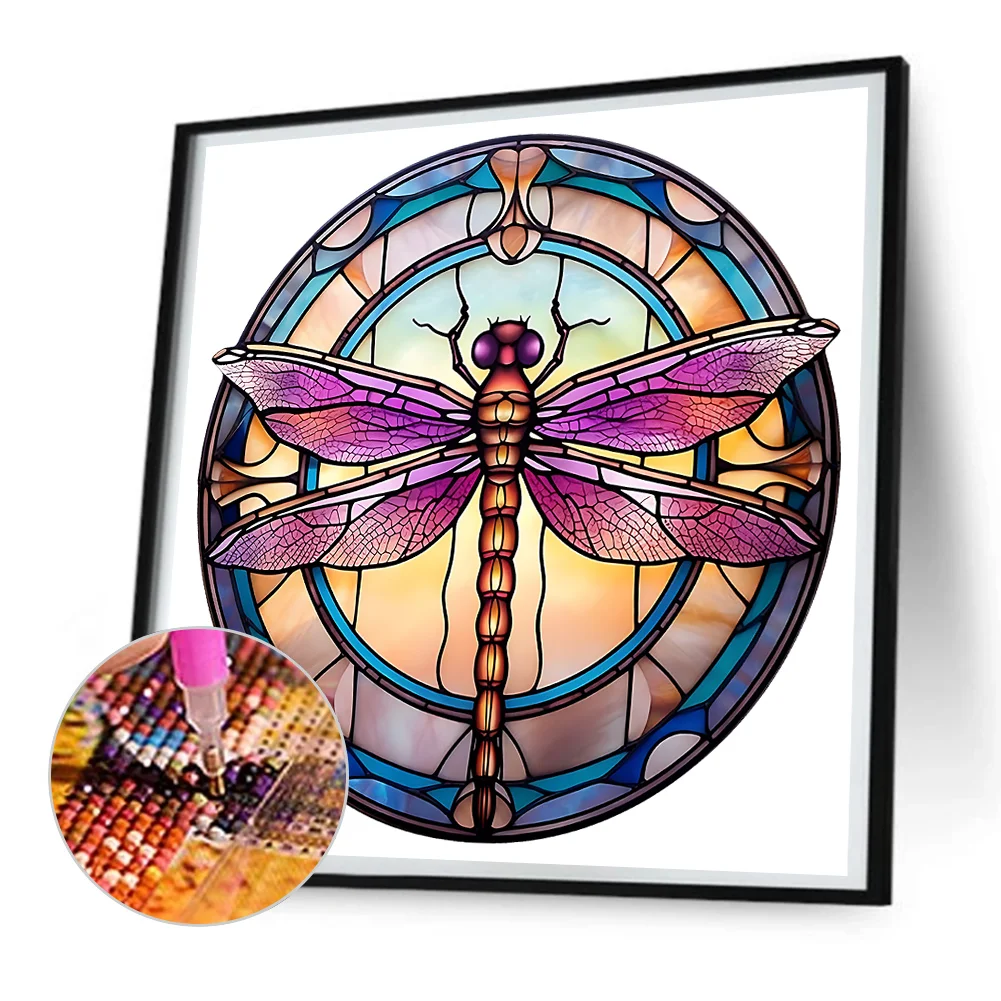 5D DIY Full Round Drill Diamond Painting - Stained Glass Dragonfly