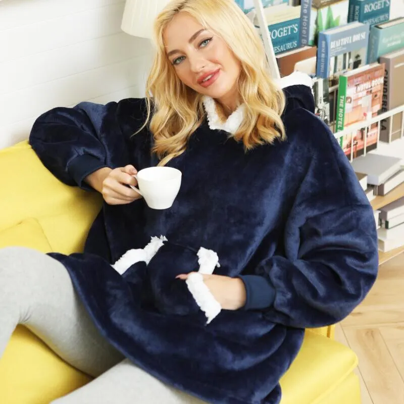 Wearable Blanket Men Women Giant Oversize Hoodie Sweatshirt Sweat Hooded Winter Bathrobe Blanket Sherpa Fleece Outwears