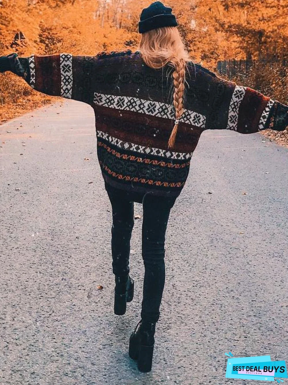 Boho Floral Knitted Shift Sweater