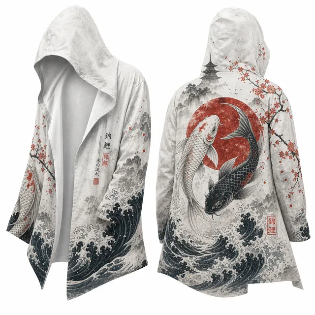 Techwear Japanese Red Dragon Hooded Cloak Jacket