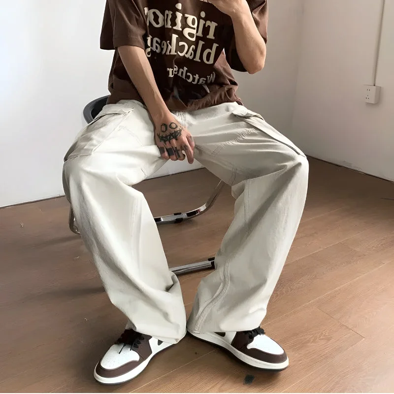 Brownm Belt Detailed Baggy Cargo Pants