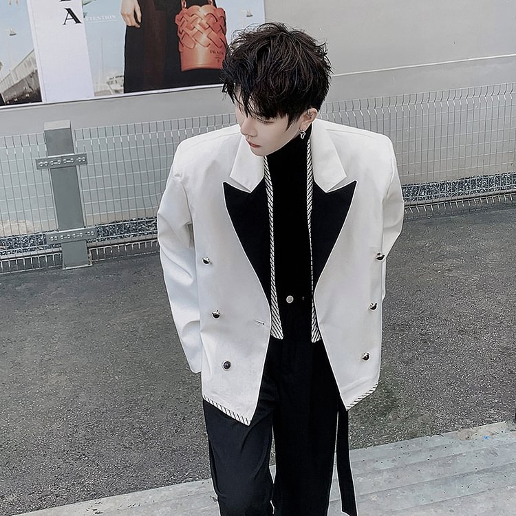 Dawfashion-Splicing Casual Suit Jacket-Yamamoto Diablo Clothing