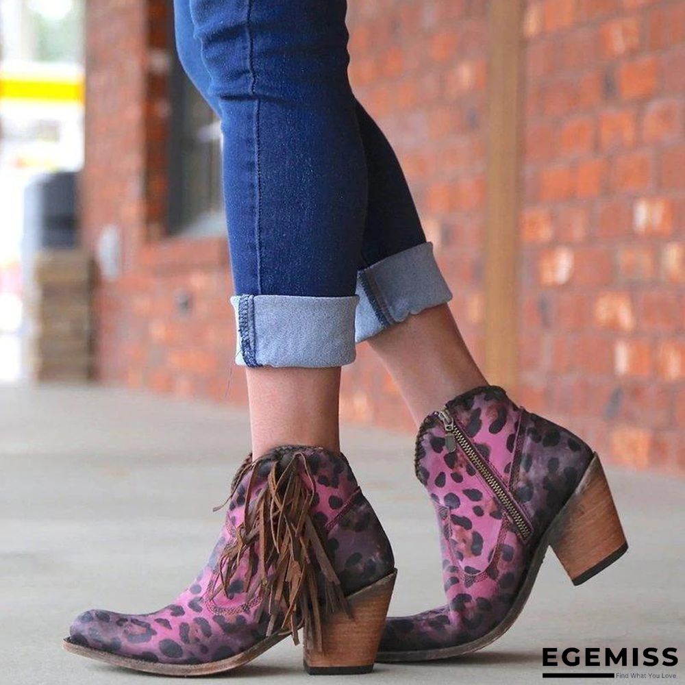 Leopard Tassel Low Heel Boots | EGEMISS