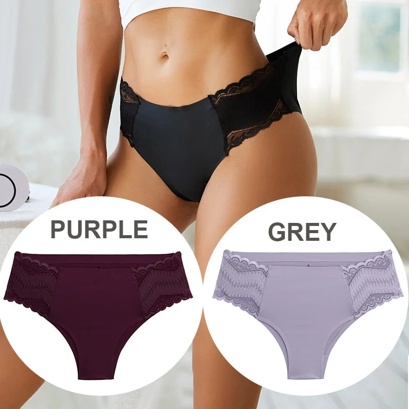 FINETOO 2PCS/Set Seamless Women Pantys Girls Lingerie High Waisted Lace Woman Briefs 8 Solid Colors S-XL Sexy Underpants Women