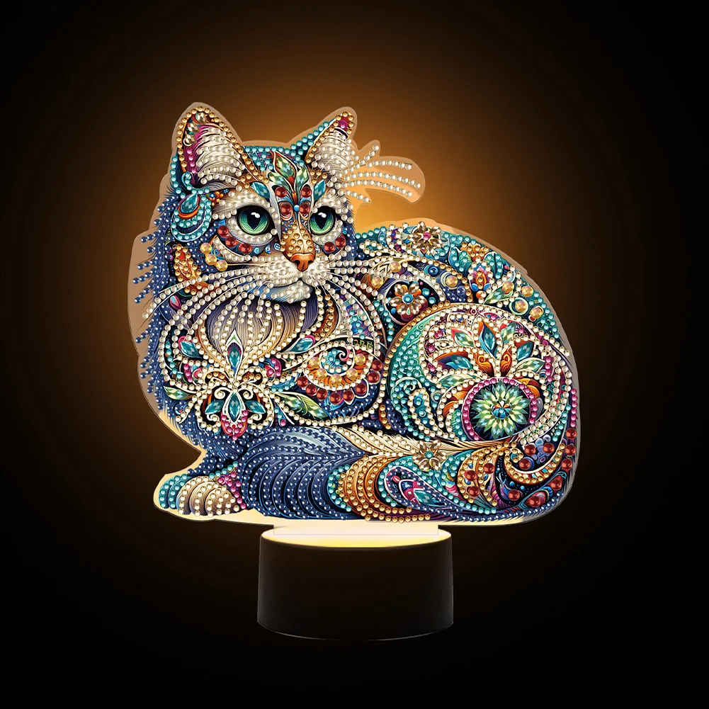DIY Cat Acrylic Diamond Painting Night Light 5D DIY Diamond Painting Lamp