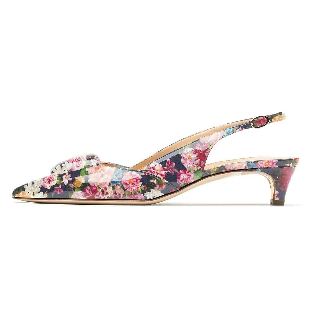 Chic Multicolor Flower Print Pointed Toe Slingback Pumps Heels