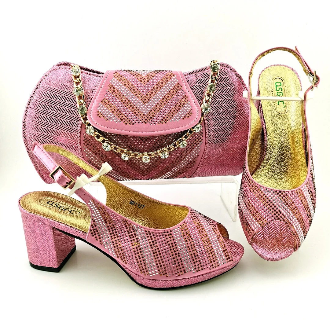 Italian Design Decoration Concise Shoes and Bag For Party Nigerian Fashion Women Shoes and Bag Set