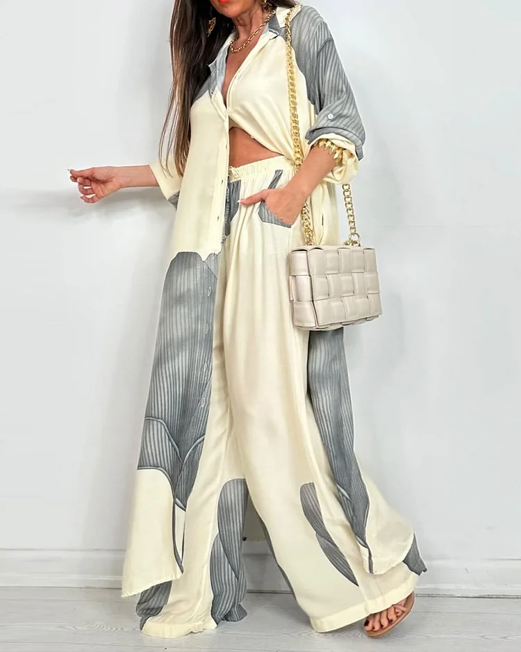 Lapel printed two piece suit