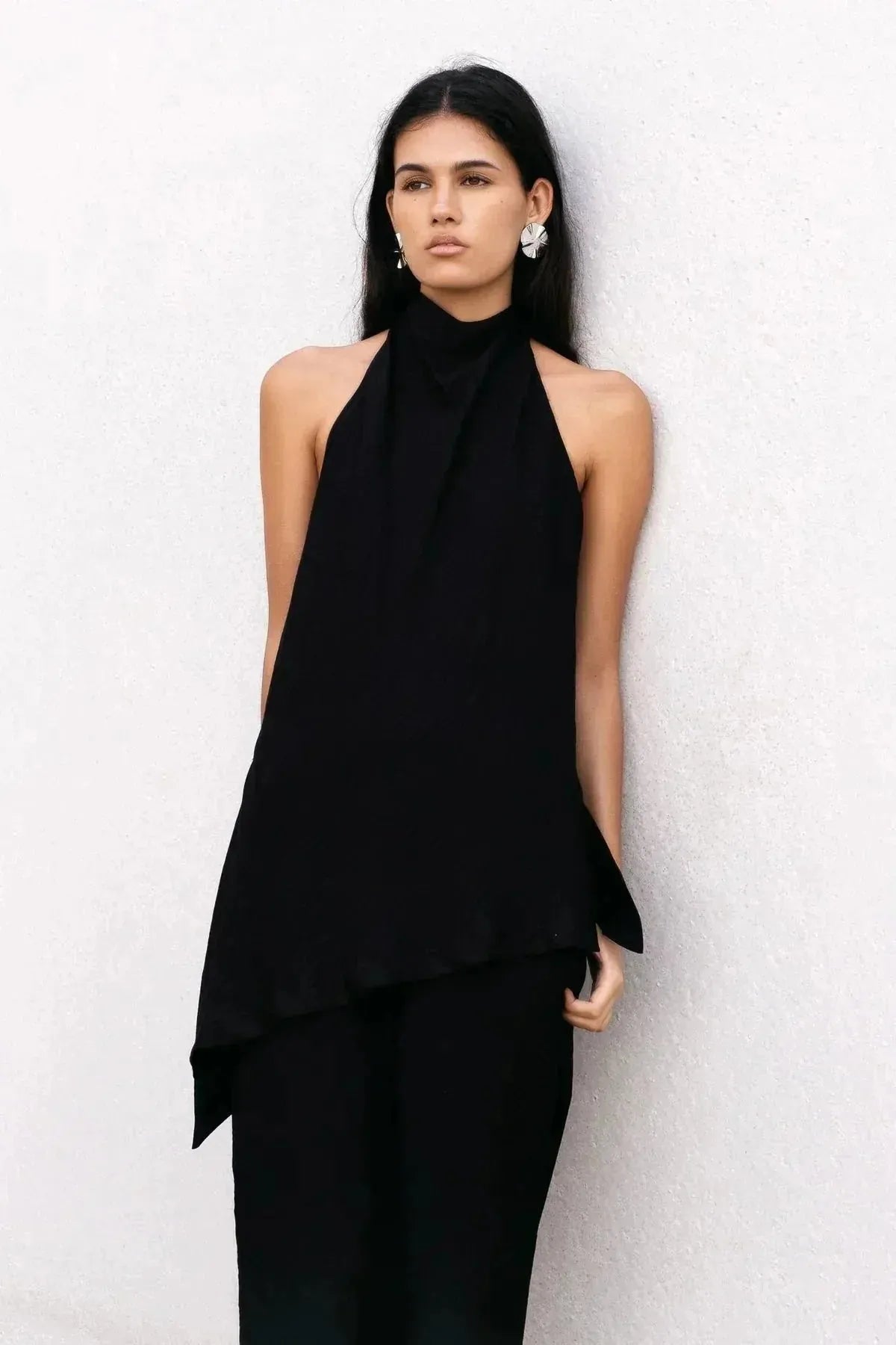 Pantalon Fluide Noir Taille Haute