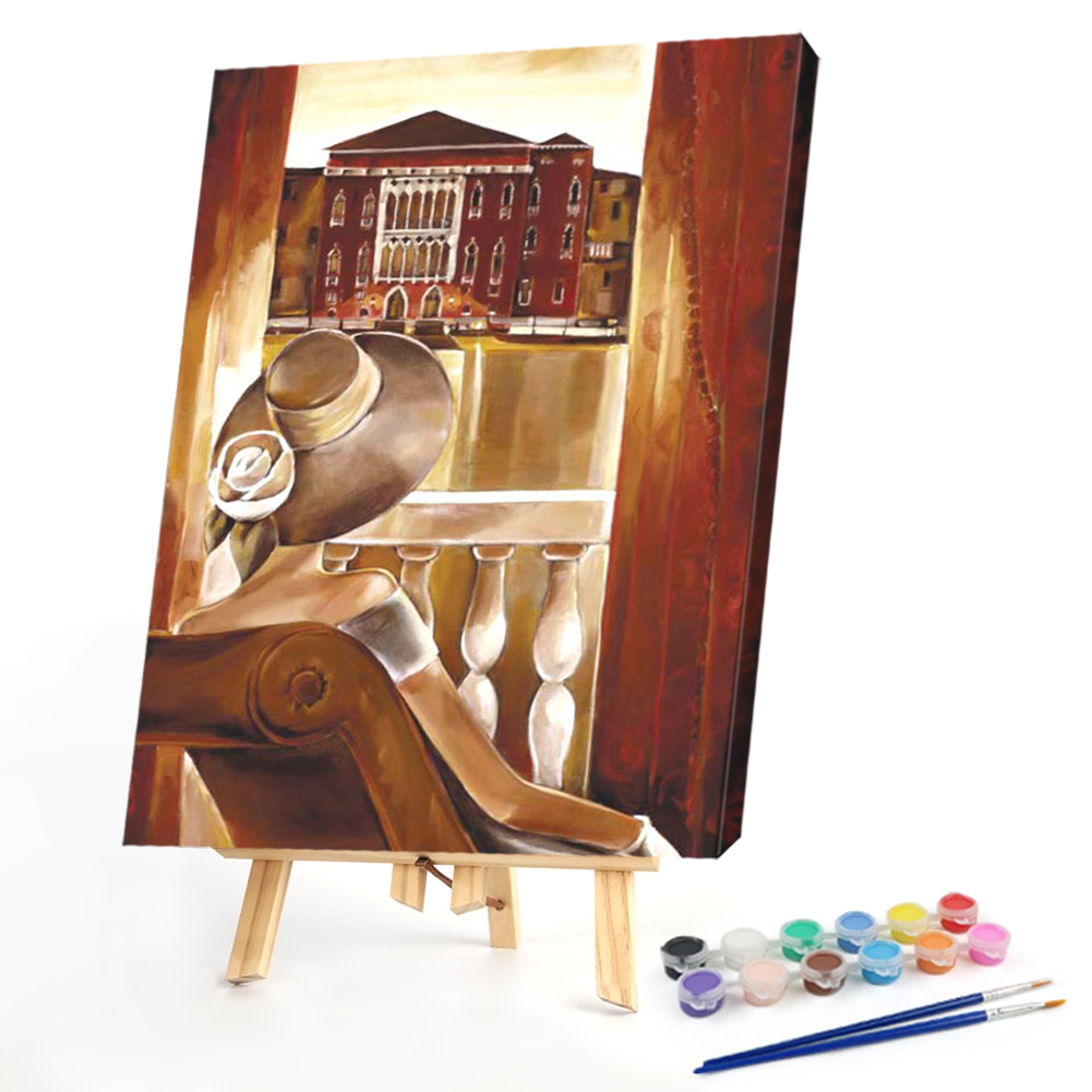 

40*50CM - Paint By Numbers - Girl Drinking Coffee, 501 Original