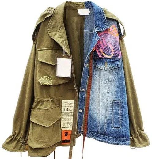 Two Piece Denim Patchwork Vintage Coat