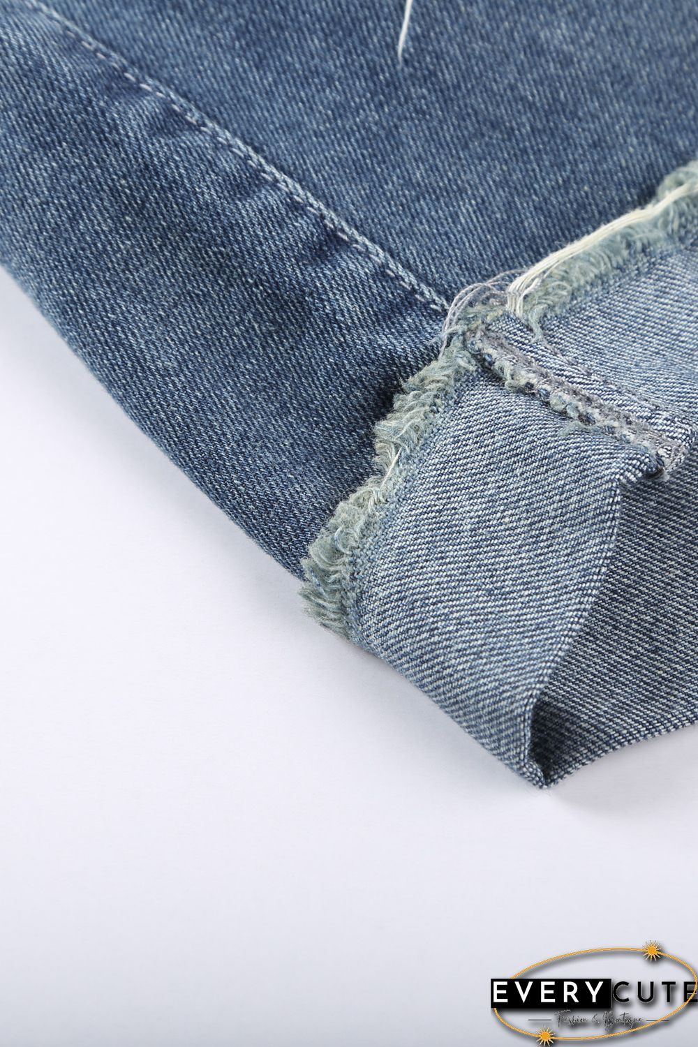 Women's Distressed Ripped Rolled Hem Blue Denim Shorts